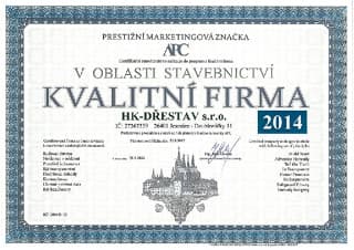 Certifikát HK Dřestav 2014 kvalitní firma